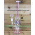 Manufacturer of Pink Glass Water Pipe Smoking Pipe Lady Pipe with Tyre Perc and Bowknot